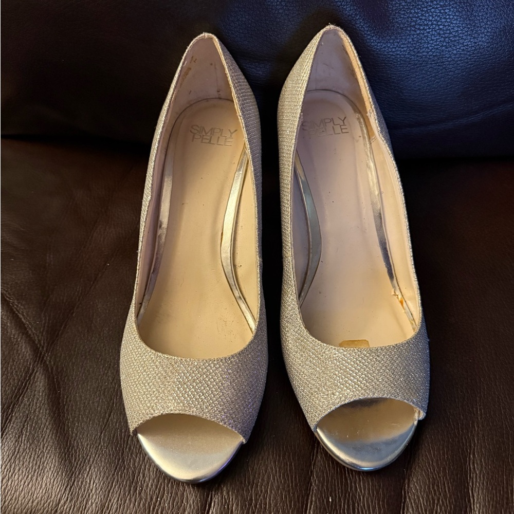 Simply Pelle Silver Peep Toe Heels for Special Occasions